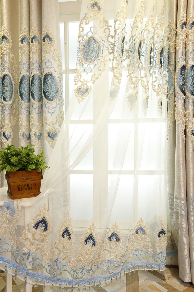 厂家直销欧式绣花水溶绣花 贴绒窗帘布料批发 客厅卧室窗帘