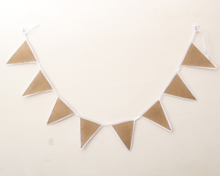 麻布花边三角旗派对拉旗拉花婚庆彩旗婚礼工艺品装饰15*19