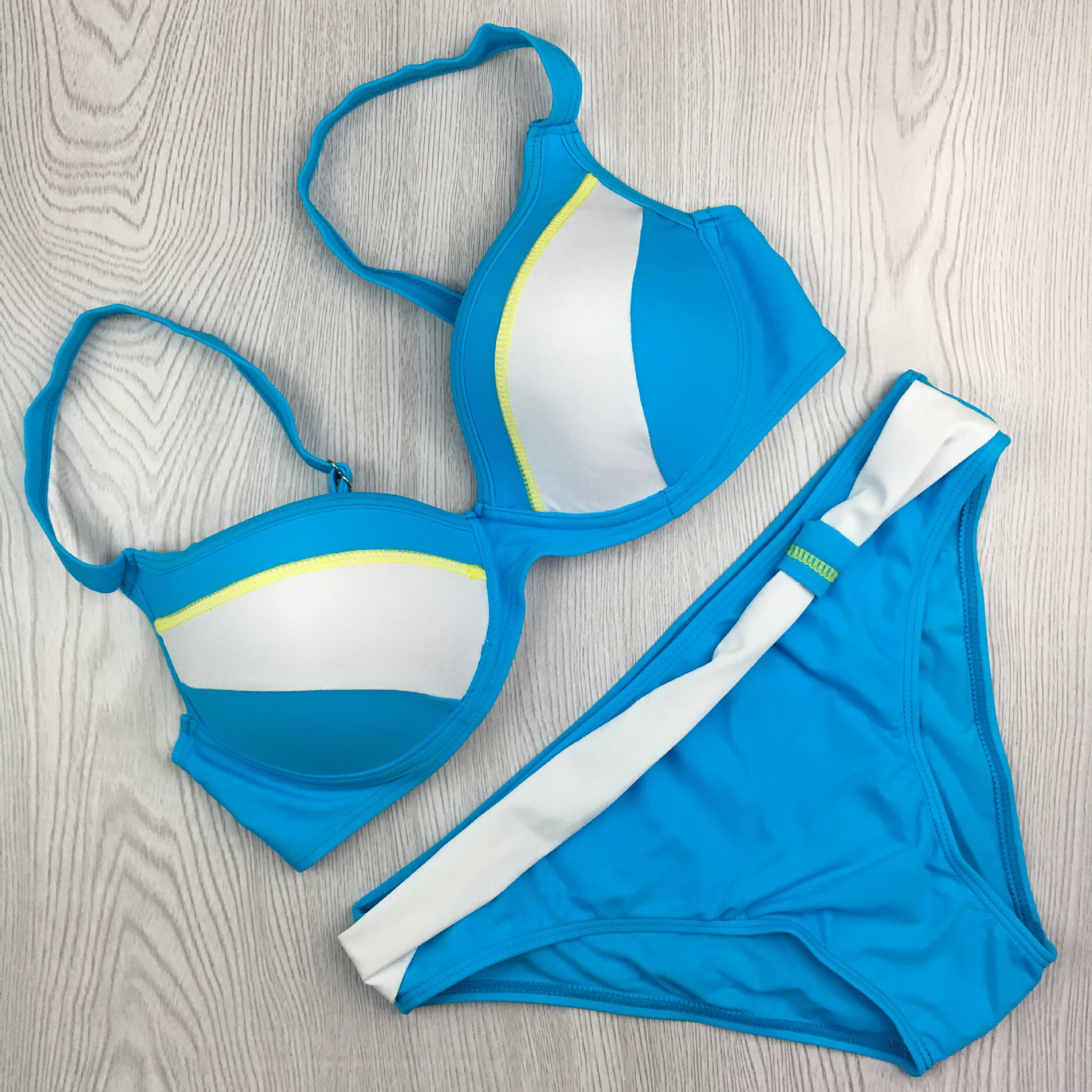 2017新款速干欧美时尚分体拼色钢圈聚拢性感比基尼泳装泳衣