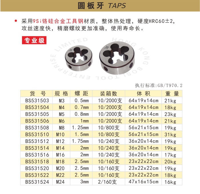 波斯圆板牙 元板牙 丝锥板牙                   品牌:波斯 型号:bs