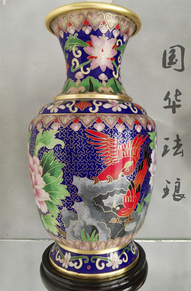 景泰蓝花瓶 十寸实地磨光金龙摆件 掐丝铜胎珐琅器 特色工艺品