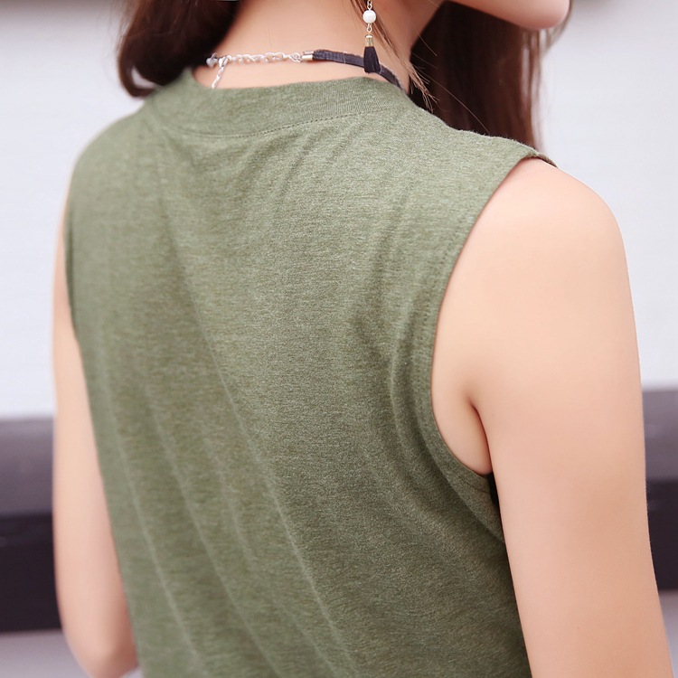 春夏女装韩版开胸无袖t恤衫女式纯棉背心一件发货【升级版】