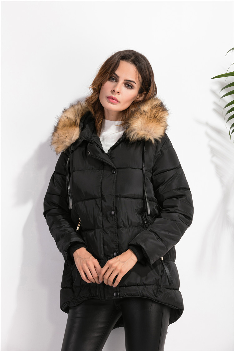 欧美冬装新款羽绒服大毛领短款外套 燕尾女