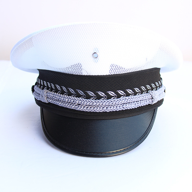 厂家批发白色保安巡逻交警大檐 font color=red>帽 /font>网格斜平纹