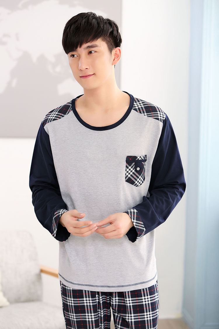 男士睡衣长袖纯棉春秋季加大码全棉睡衣男式