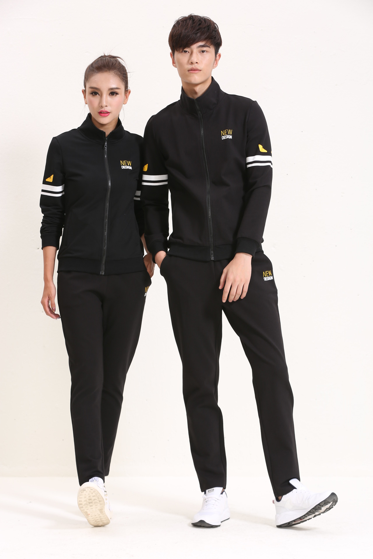 韩版长袖休闲运动套装男情侣运动套装大码运动服男秋冬卫衣两件套