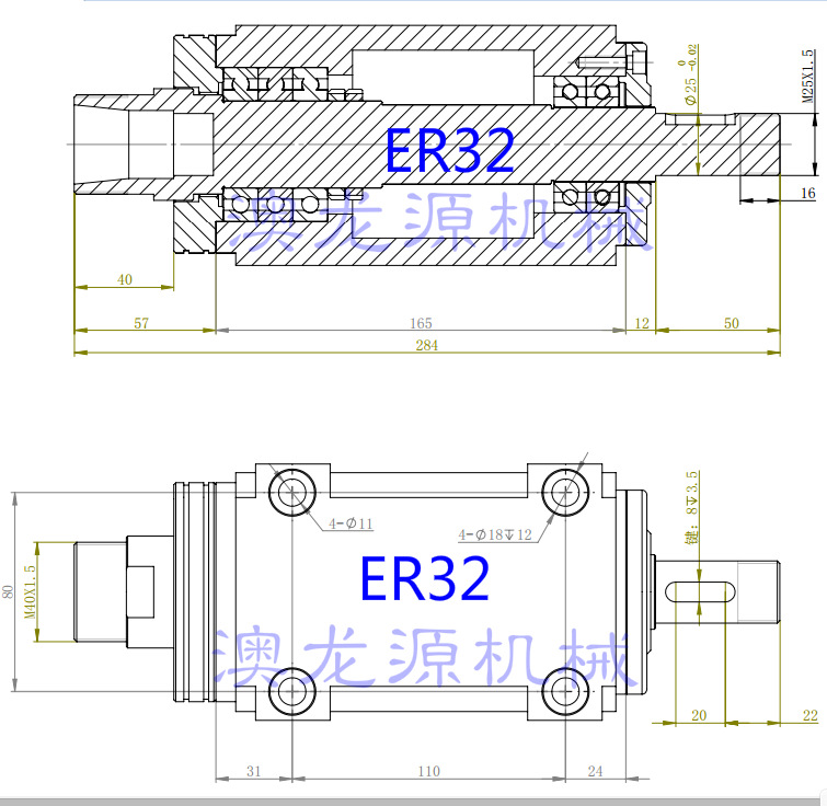 er32筒夹动力铣头动力头磨头切削镗铣机床主轴钻孔攻丝铣床主轴头