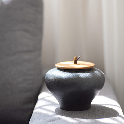 黑陶瓷茶叶罐粗陶大号密封罐陶瓷醒茶普洱茶仓收纳家居摆件