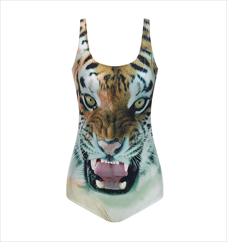 三角连体泳装老虎泳装数码印花三角背心式泳衣yy0031