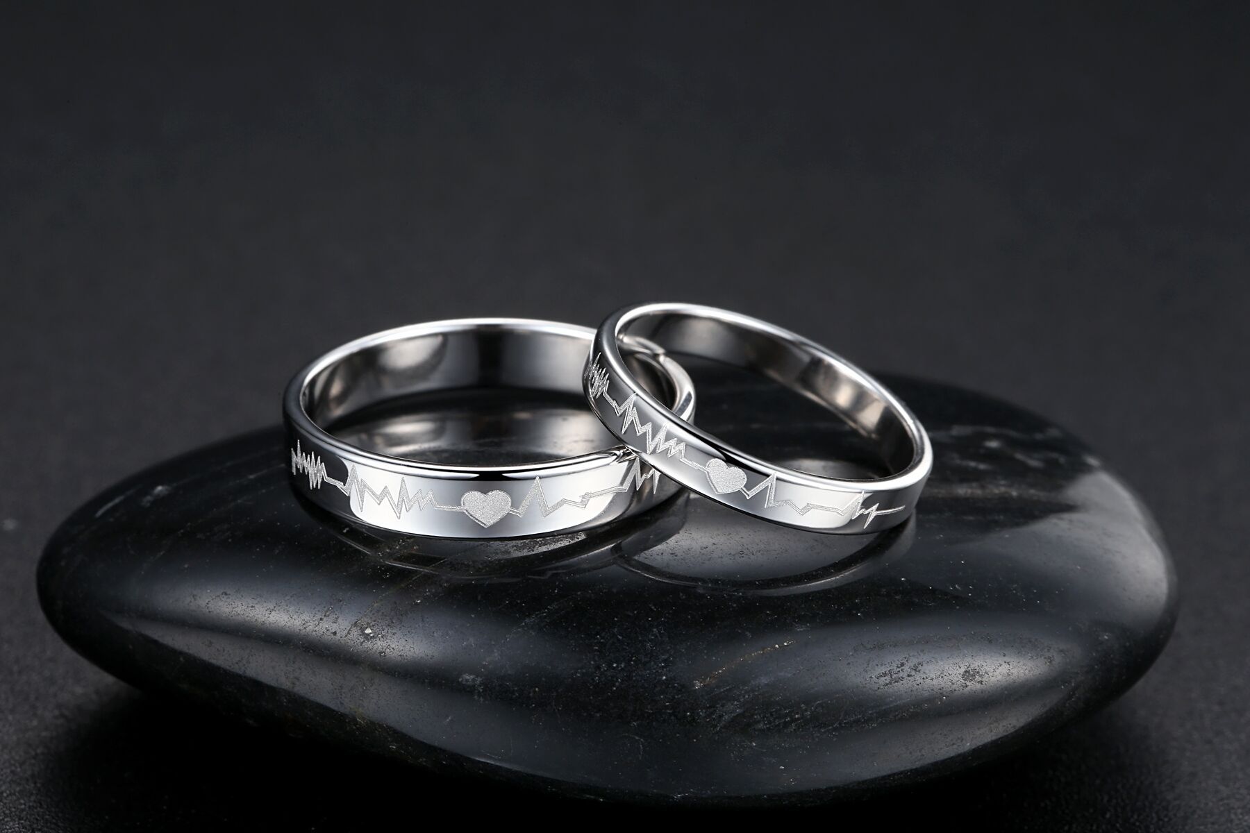 韩版爆款 心动情侣戒指开口925纯银心电图激光闭口学生男女对戒