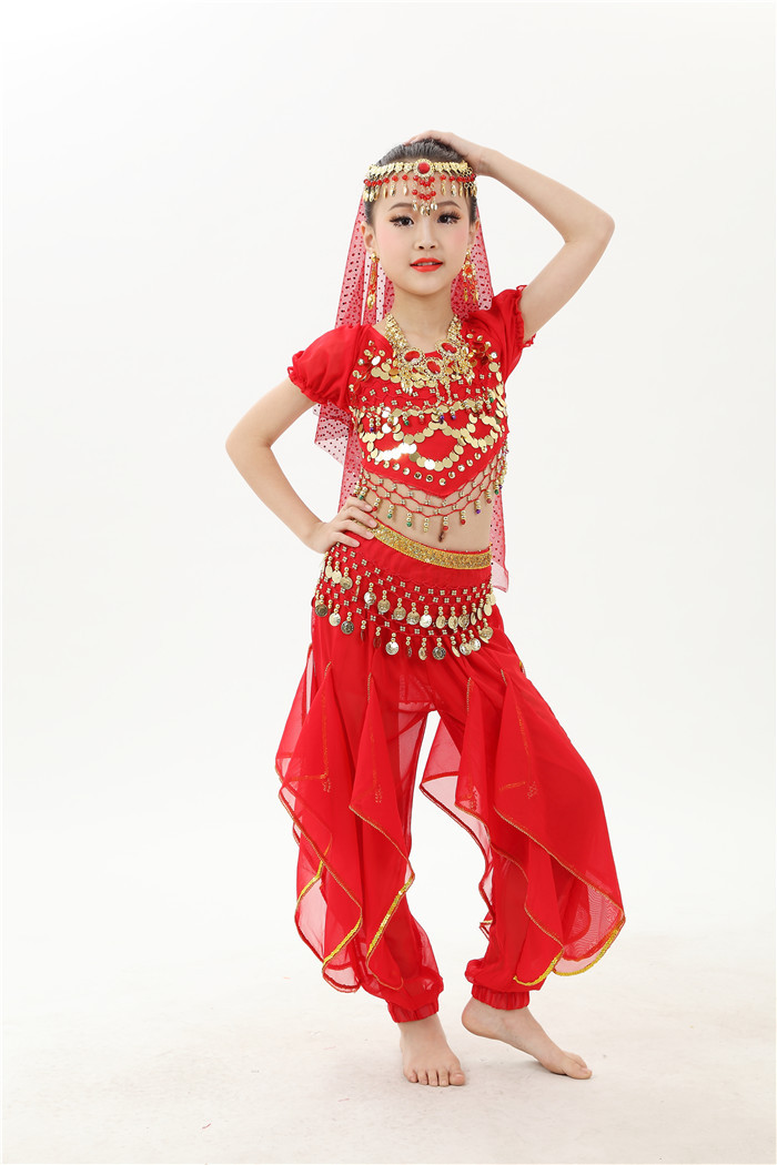 新款儿童印度舞短袖旋转裤演出服 少儿新疆舞套装 印度表演服