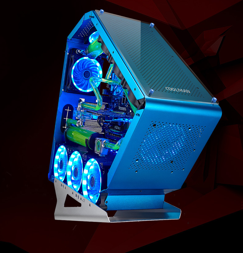 coolman三角兽机箱台式电脑铝合金钢化玻璃网吧机箱