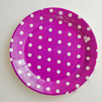 9寸紫色圆点纸盘一次性波点纸盘生日派对party蛋糕盘烧烤碟子批发