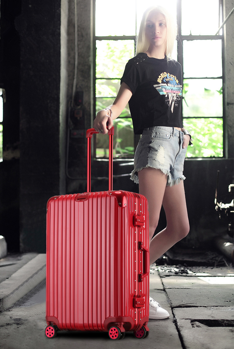 新款玫瑰金铝框拉杆箱24寸万向轮旅行箱女行李箱26寸学生登