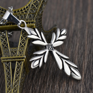 钛钢士男十字架项链不锈钢麦穗吊坠欧美铸造饰品 一件代发