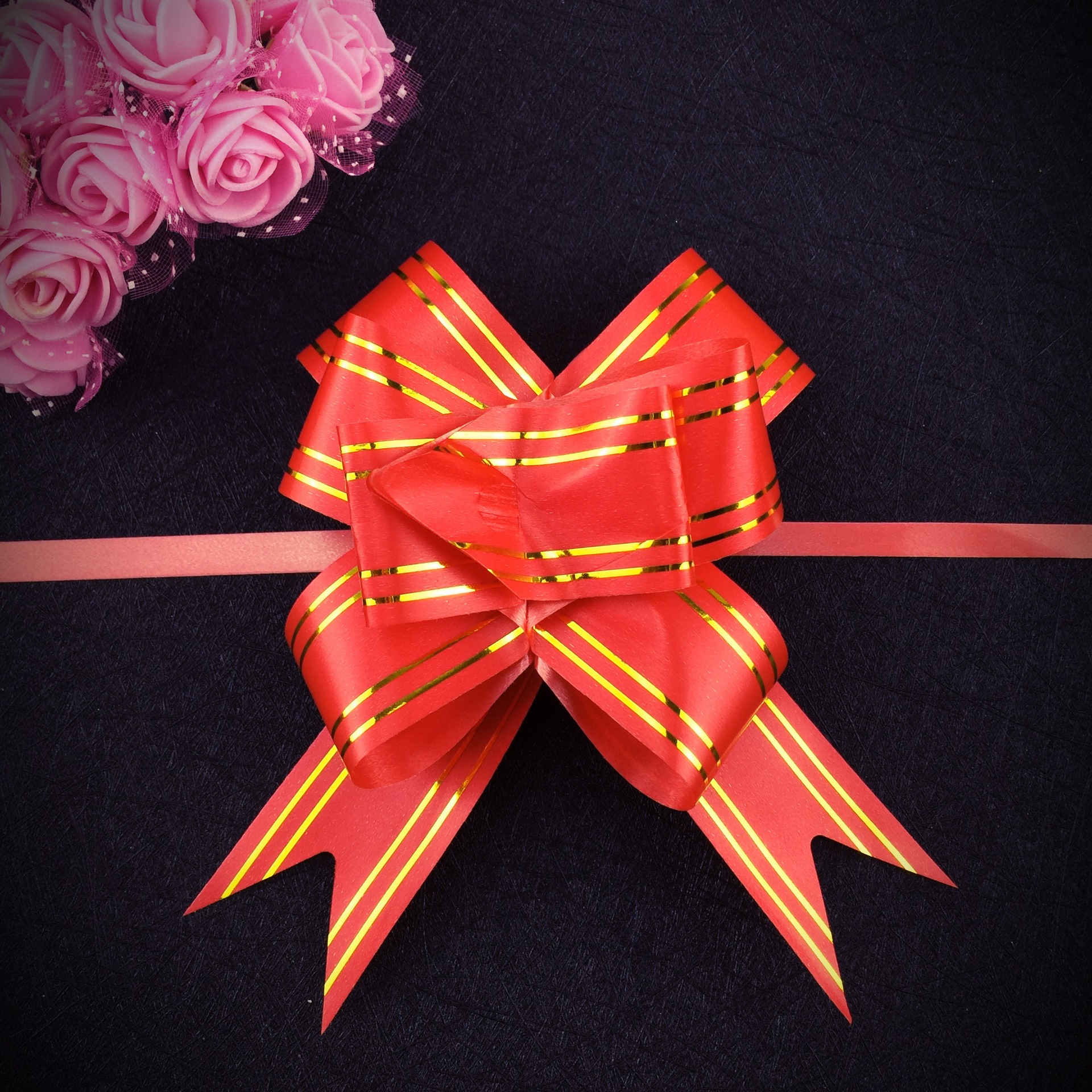 婚车装饰拉花金边拉花蝴蝶结手拉花50中号车门拉花礼品包装批发
