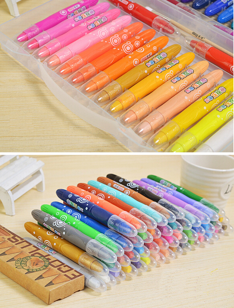 批发48色丝滑炫彩棒 韩国进口旋转水溶油画棒彩绘棒蜡笔