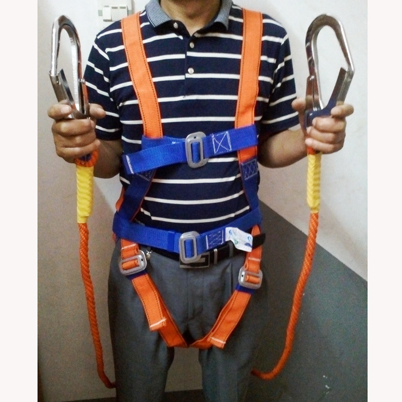 建筑施工安全带 高空作业安全带缓冲防坠双大钩全身五点式安全绳