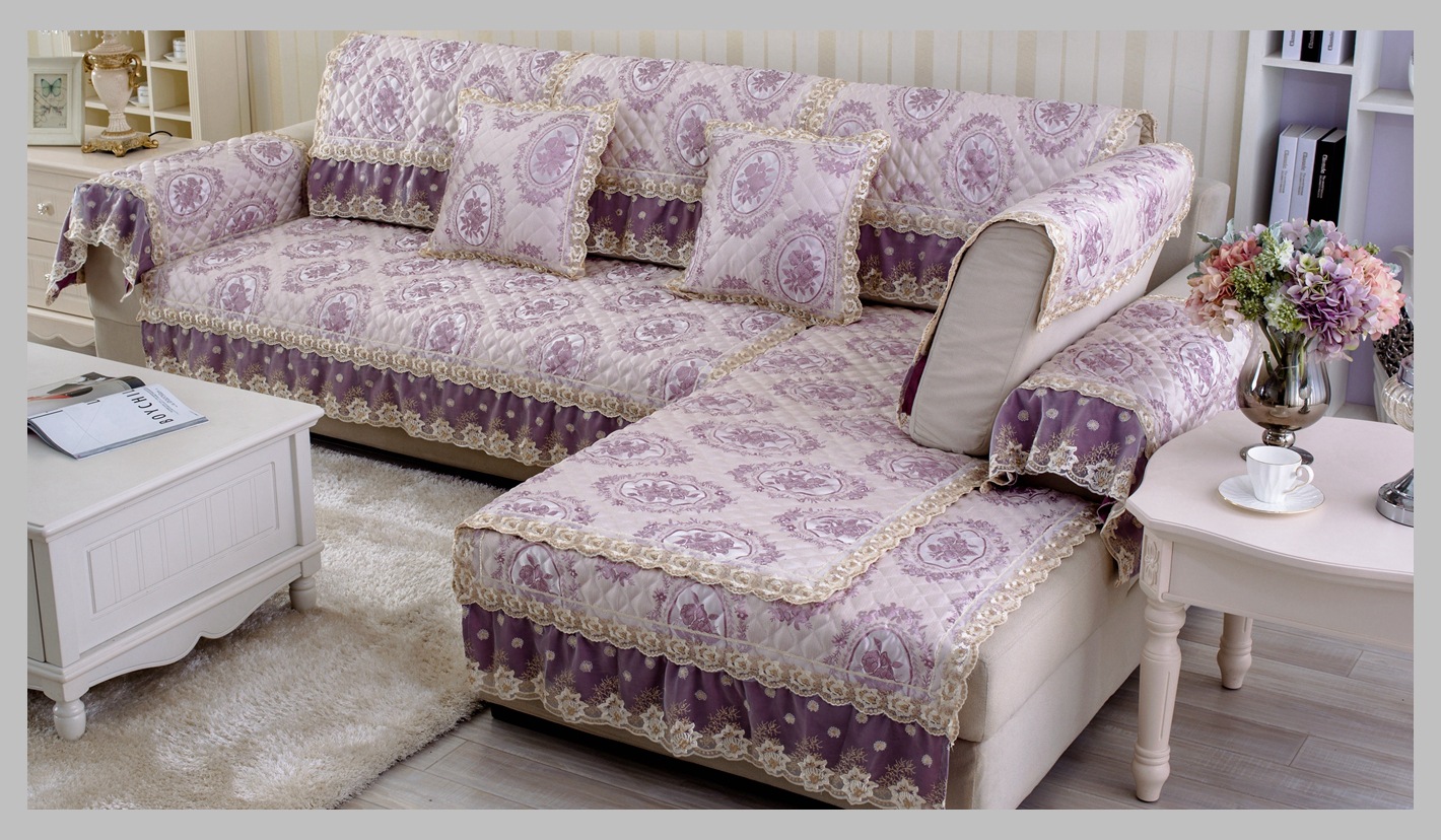 米莱娅新款亚麻沙发垫坐垫带蕾丝垂边防滑底支持定做高