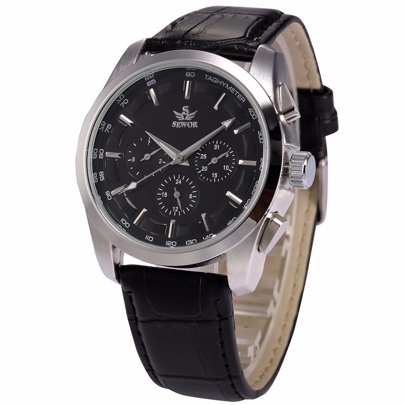 爆款速卖通正品sewor机械表 复古六针手表 男士自动机械表时尚表