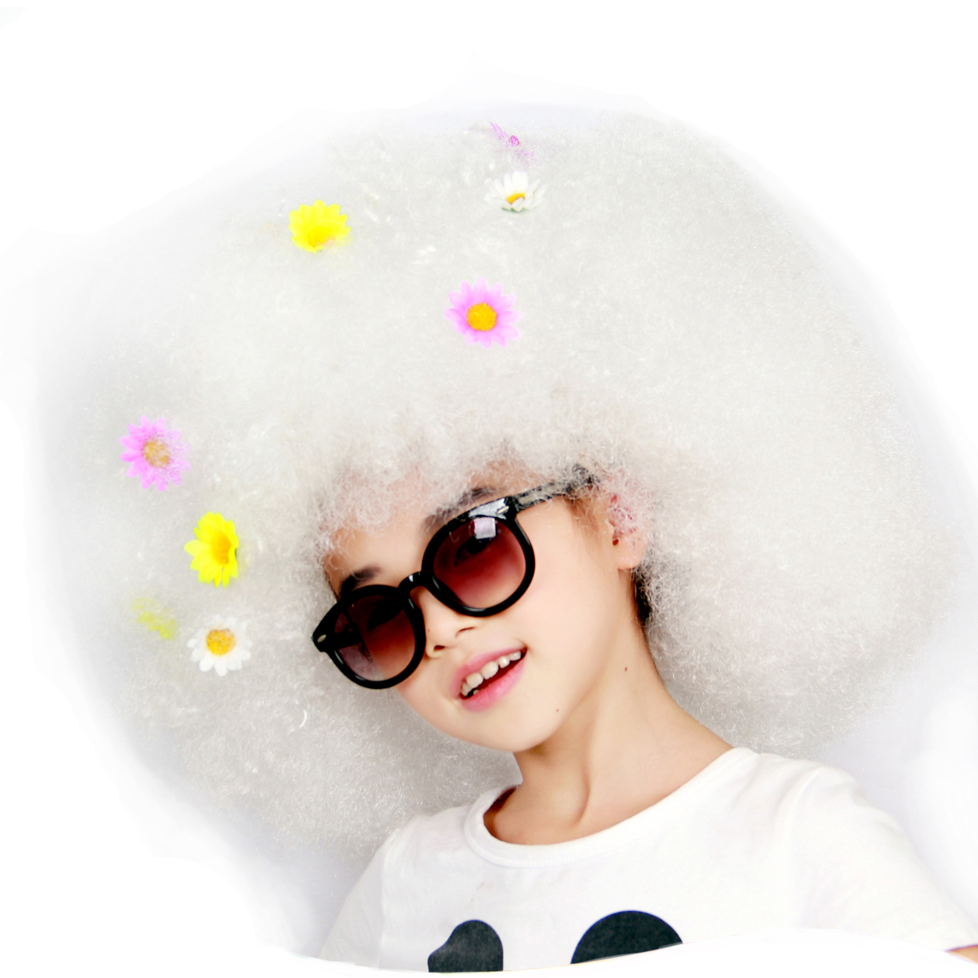 万圣节假发白色超大爆炸头 小丑球迷假发 蓬松 男女表演发 舞会