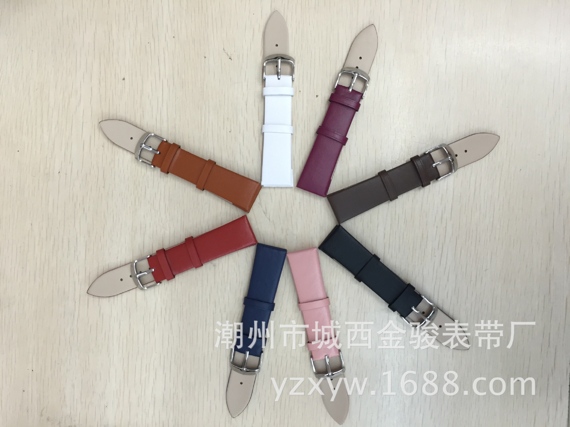 Leather Strap Plain Plain Flat Watch with Needle Pattern Color Leather Strap Ultra-Thin Watch Strap Factory Spot Calf Leather Needle