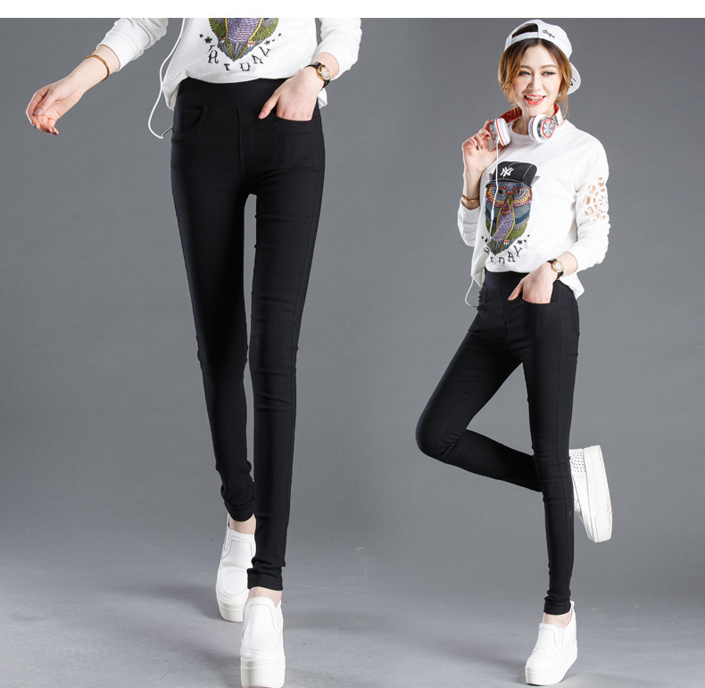 2023 Spring and Summer Thin Korean Style Slimming Skinny Pants Stretch Black Women's Pencil Pants Front and Rear Pocket Outer Leggings