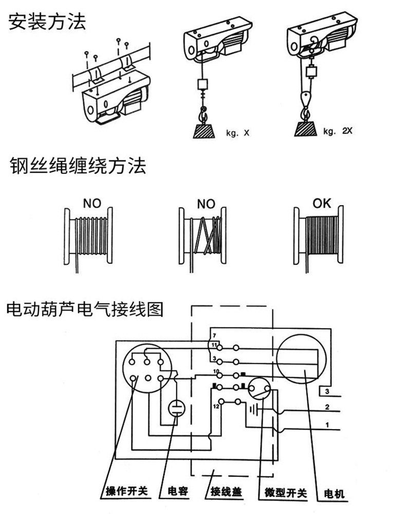 pa1000微型电动葫芦 小型钢丝绳起重电动葫芦12米 220v电动葫芦