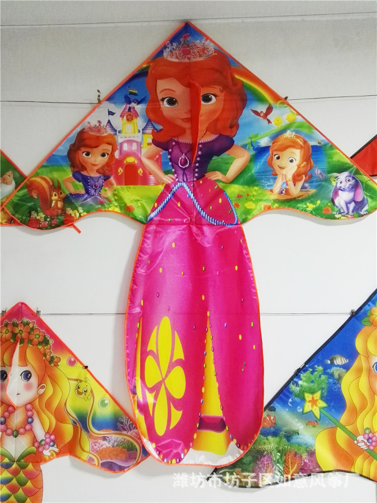 厂家直销热转印亮光布料白雪公主风筝 潍坊卡通手工风筝 儿童风筝