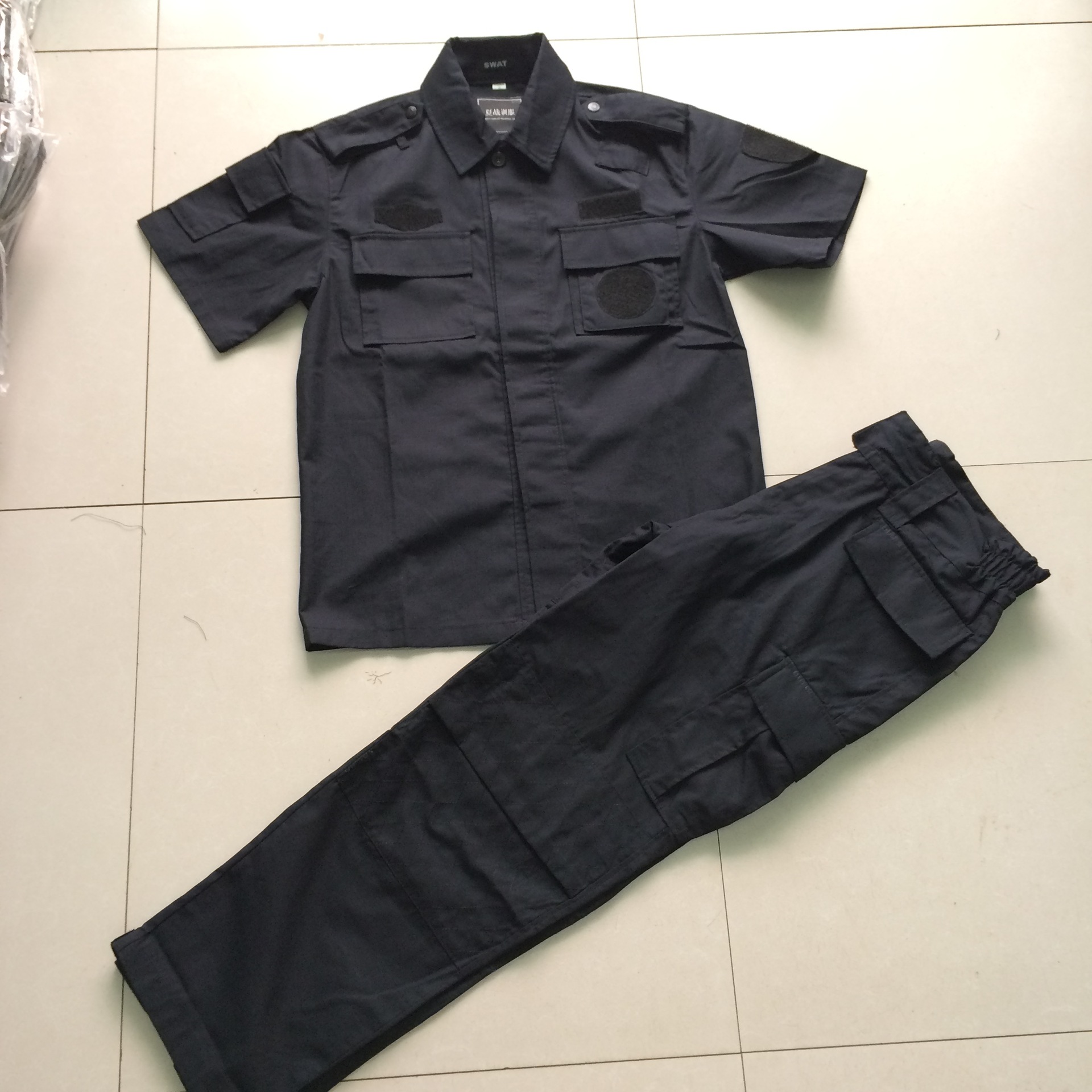 包邮夏网格短袖作训服执勤特训安保服套装藏青户外训练作战服半袖