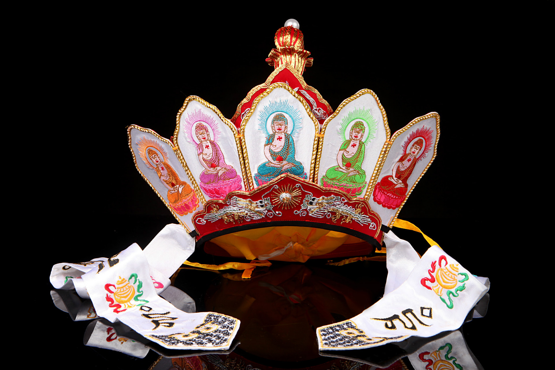 乾辰 庄严如法师帽精品龙绣毗卢帽 佛教用品 五佛帽 佛教法帽