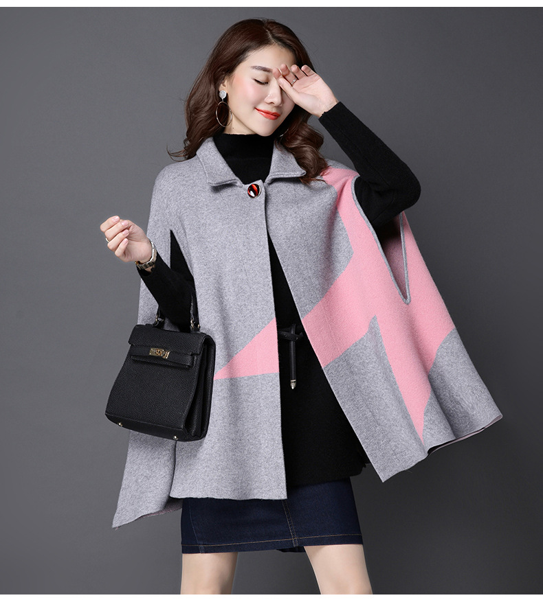 2016秋季韩版中长款宽松斗篷披肩无袖五角星针织开衫毛衣外套女潮