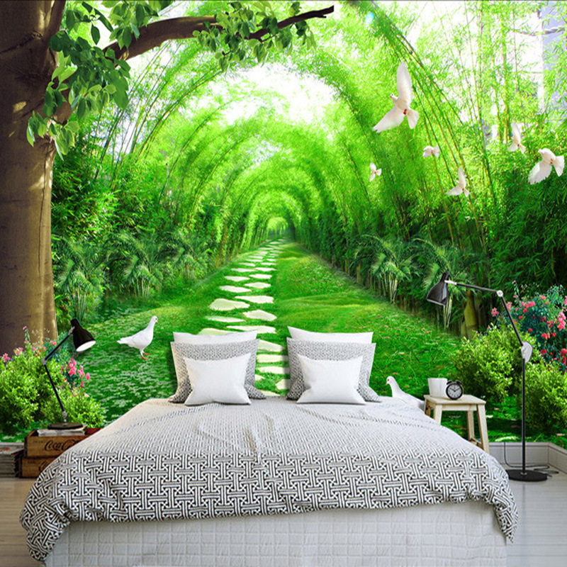 家居电视背景客厅沙发走廊自然风景壁画绿色森林树林客厅卧室墙纸