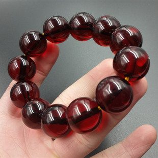 冰种18毫米血珀圆珠手链 琥珀蜜蜡手链手串 红色琥珀手链