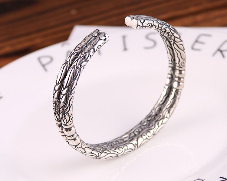 925银双响环手镯女款日韩版老九门手环时尚做旧泰银饰品