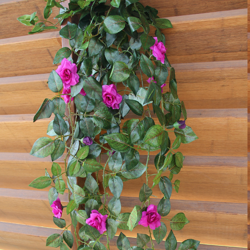 仿真玫瑰花束批发彩印蔷薇花藤蔓大型工程挂壁装饰吊兰厂家直销