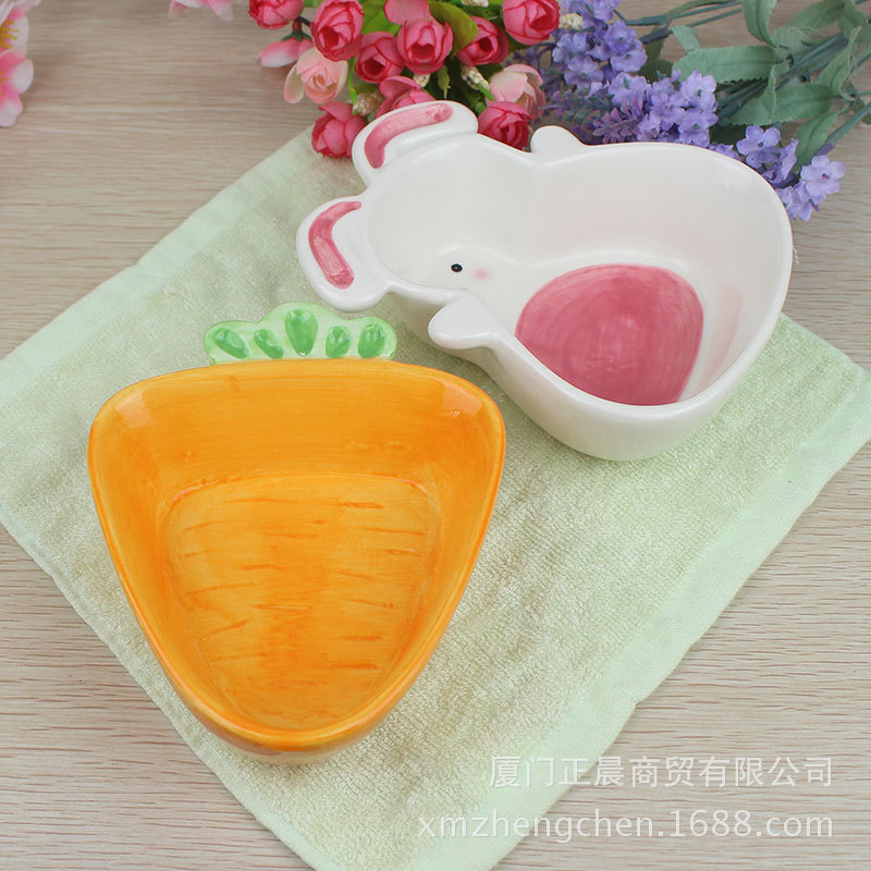 Cartoon Cute Ceramic Bowl Snack Bowl Carrot Bowl Pet Bowl Rabbit Baby Small Bowl Rabbit Bowl Tableware Wholesale