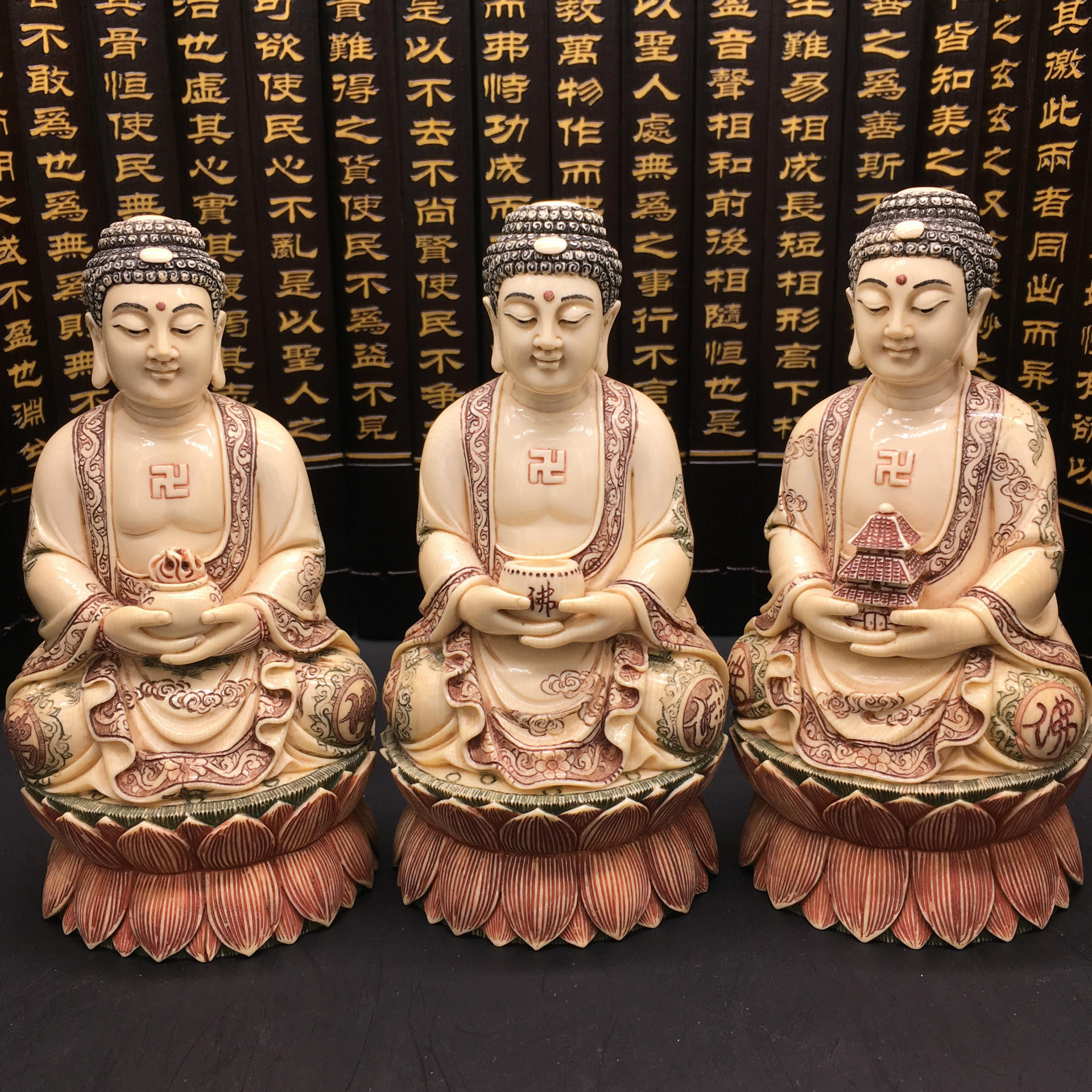 猛犸象牙客厅摆件之港工三宝佛 牙雕摆件手工牙雕工艺品