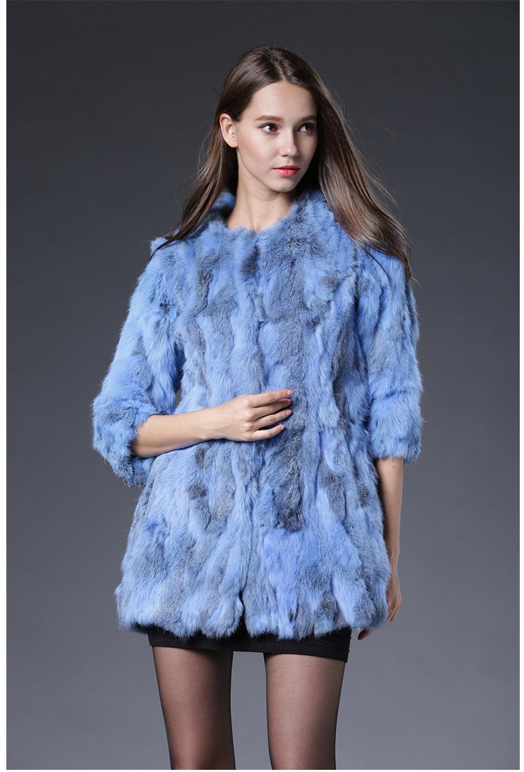 批发草兔长款七分袖皮草外套女装修身褂子皮草外套整皮兔毛