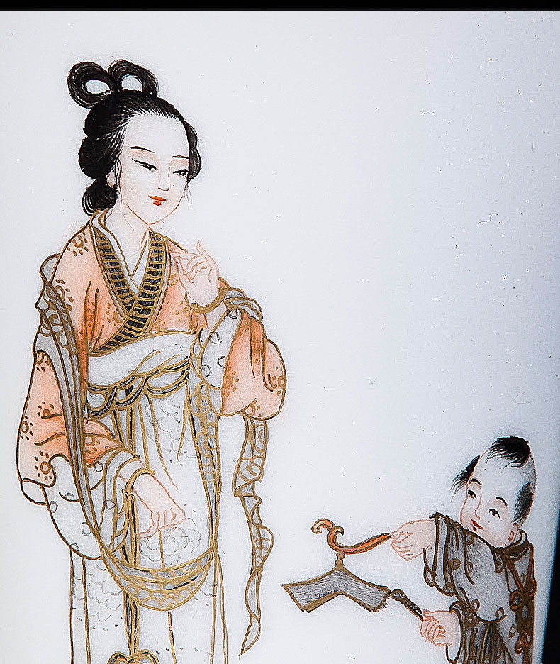 品茗杯个人杯景德镇陶瓷手绘新彩描金《母子元宵乐》