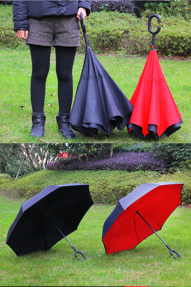 创意双层反向晴雨伞男女商务汽车长柄伞反骨太阳伞户外防风直柄伞