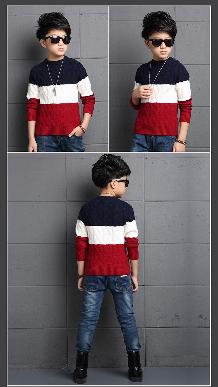 2016秋冬新款童装 百搭男童拼色圆领毛-童毛衣