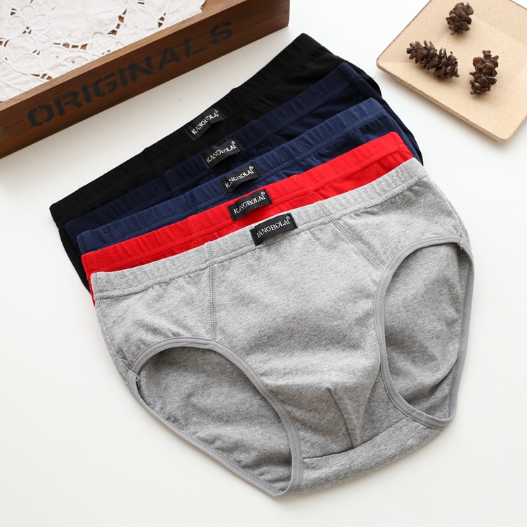 Summer Red Cotton Men's Underwear Mid-Waist Sexy Loose Large Size Briefs Men's Breathable Youth Underpants