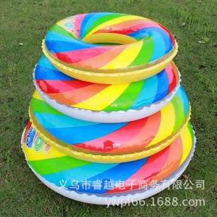 批发新款风车游泳圈儿童彩条泳圈成人男女通用旋风泳圈加厚