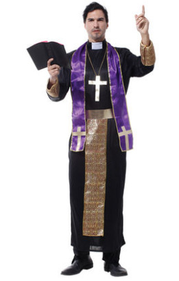 cos万圣节舞会服装 牧师服 修士服 神父服 成人高贵传教士服