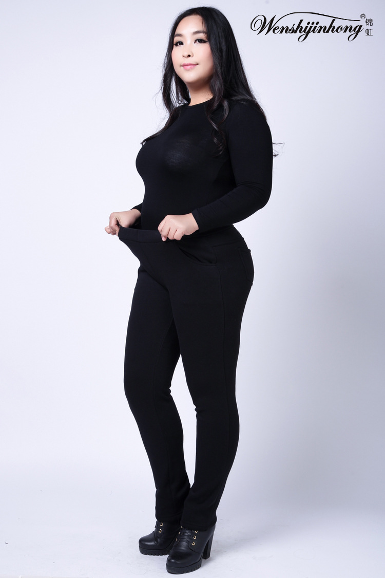 大码加绒加厚牛仔裤 2019秋冬新款仿牛仔胖mm加肥打底裤220斤