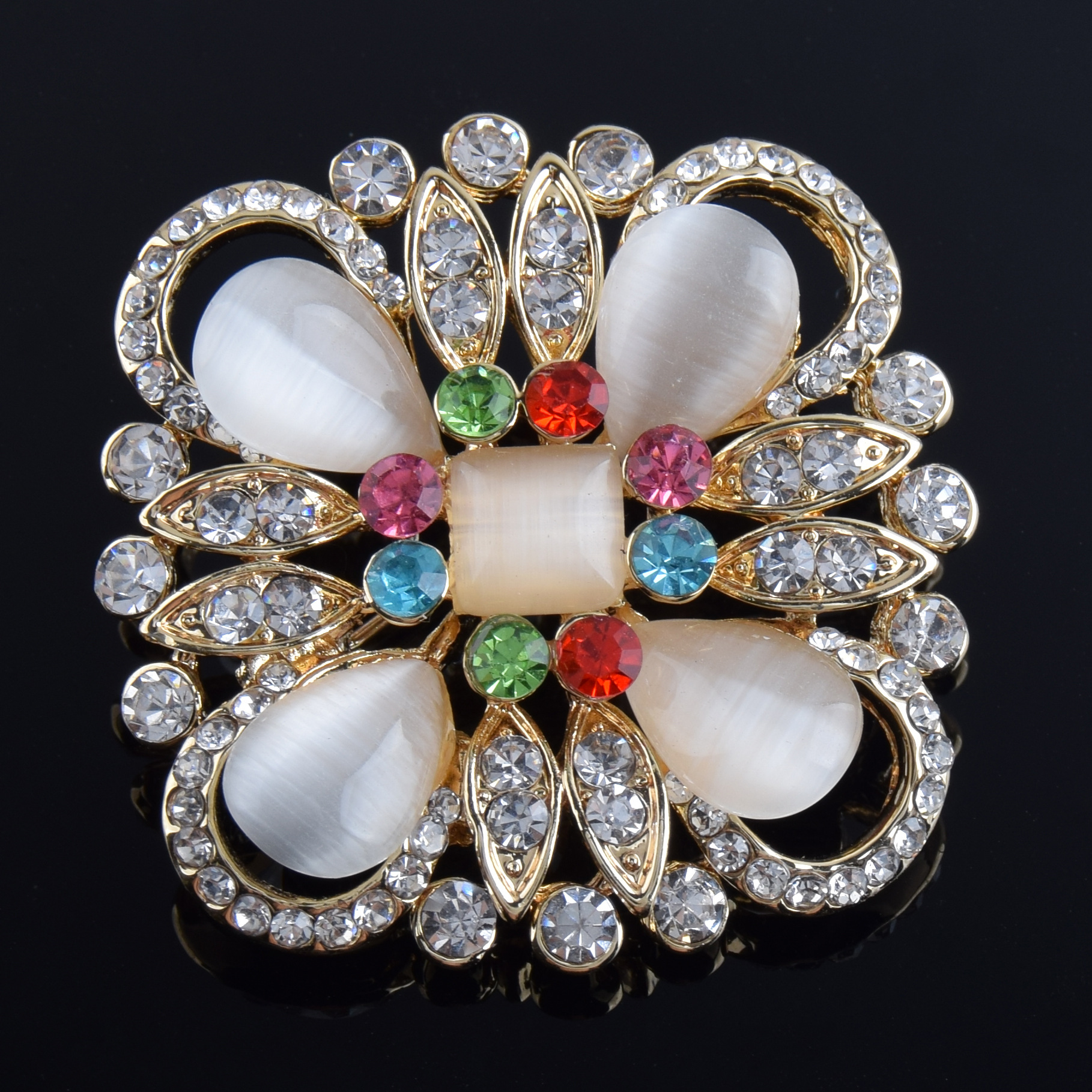 佑尊精品 高档大气猫眼石花朵胸针 女百搭衣饰品别针花卉胸花配饰