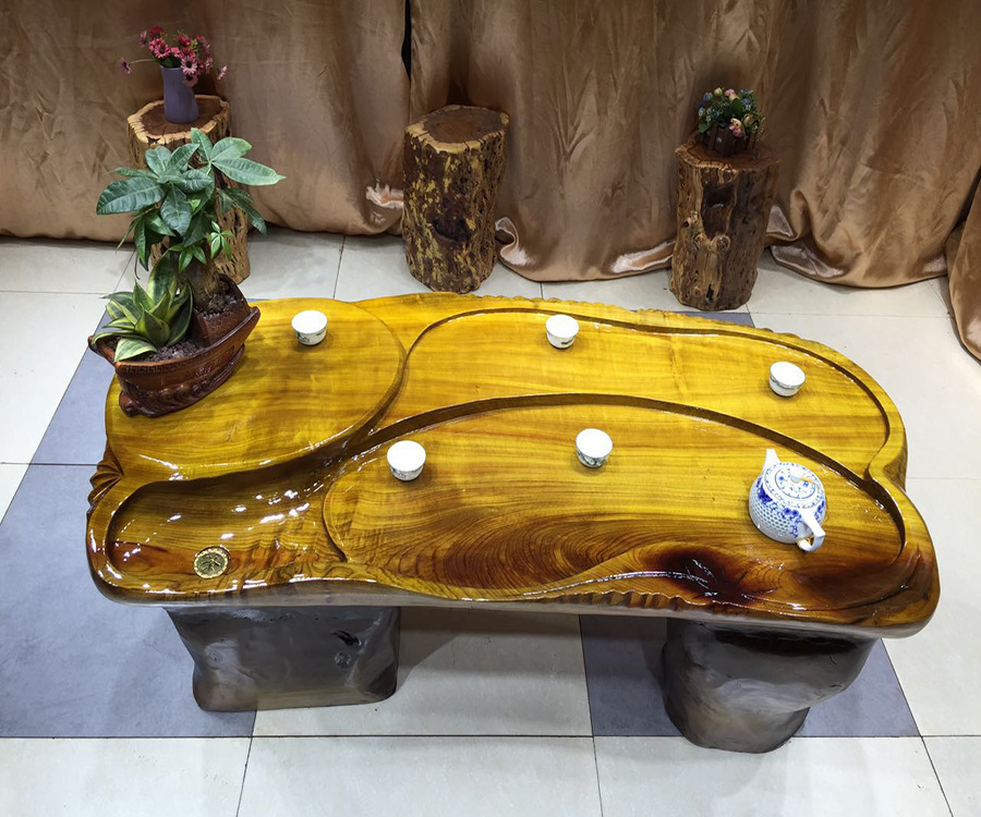 实木雕刻整体功夫茶海茶台 楠木荷花鱼根雕茶几中式客厅家具批.