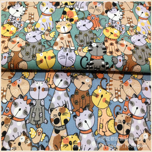 2018爆款12安印花帆布卡通小花猫印花diy手工布箱包鞋材布
