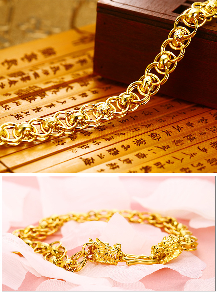 批发旭平首饰手链男 镀金龙头沙金复古手链 跨境专供手链男士饰品